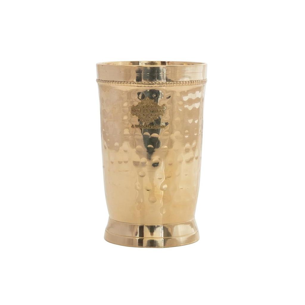 Pure Brass Glass Tumbler with Hammered Beeded Design, for Drinking Serving Water, Yoga & Ayurveda, Volume-270 ML, 1 Piece