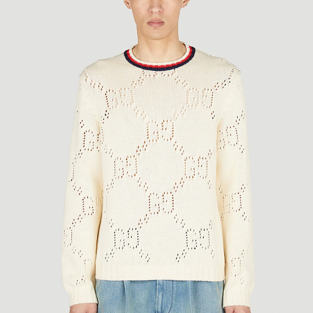Gucci Sweaters Men's Ecru Crew Neck Moderate Other 740501-XKC4L-9275