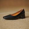 Women's High-heeled Single Shoes Simple and Versatile Thick Heel Large Size Square Head Shallow Mouth Low-top Shoes