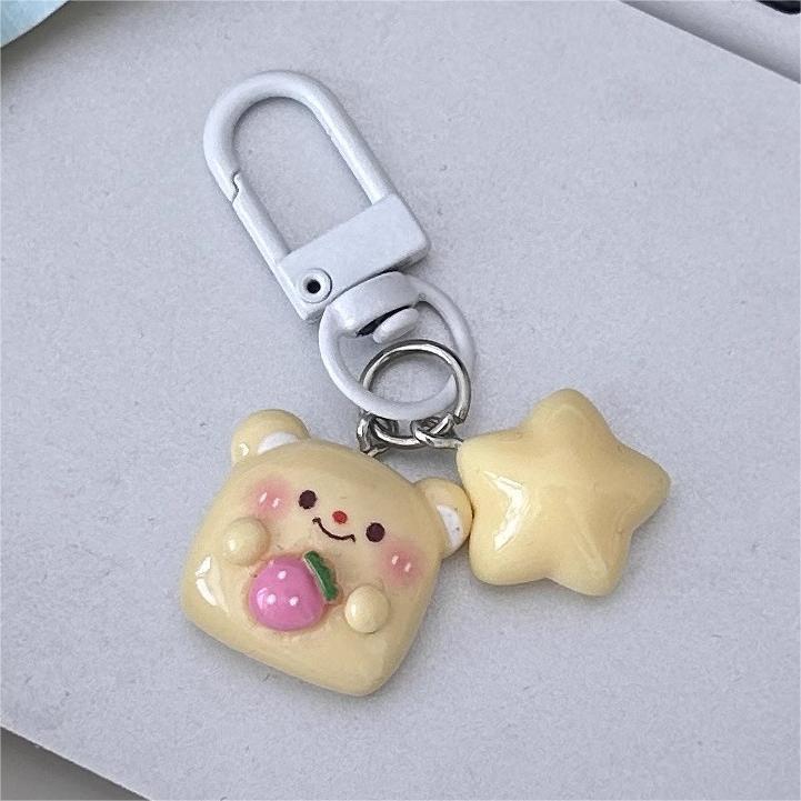 Milky Soft Butter Bear Star Keychain: Cute Cartoon Pendant for Backpack or Gift