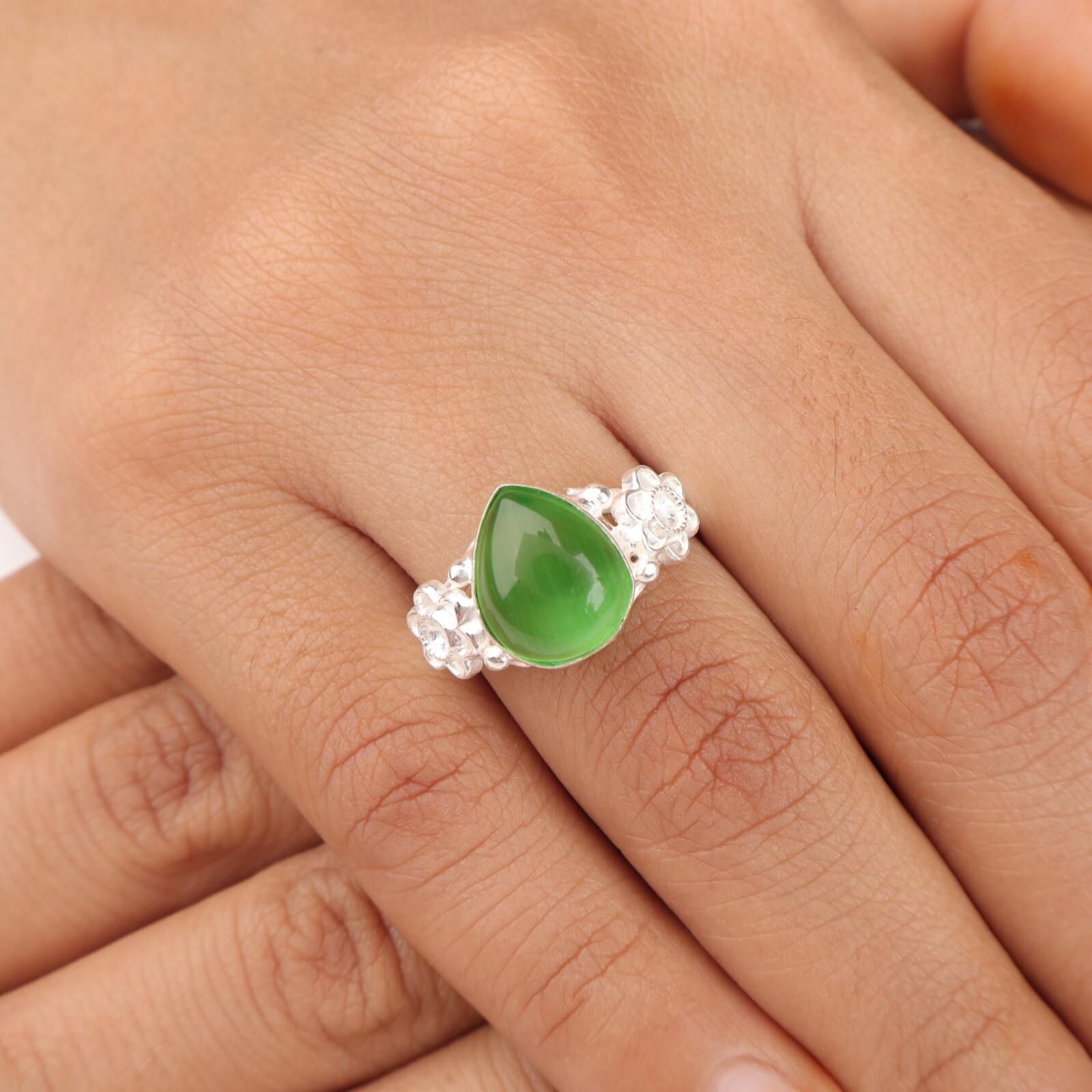 

Зеленый камень Кошачий глаз 925 Проба Стерлинговое серебро Ювелирные изделия ручной работы для подарка на годовщину RR-59-37 11