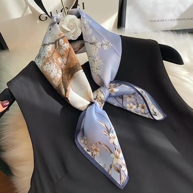 Luxury Satin Print Silk Scarf Square Women Streamer Neck Scarves Wrap Head Kerchief Beach Hair Band For Woman Bandana Summer