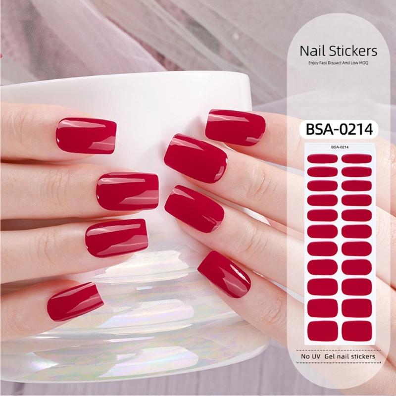 Gel Nail Strips Kit 22Pcs Solid Color Nail Stickers No UV Light Needed Easy Application for Home Travel Party Wedding