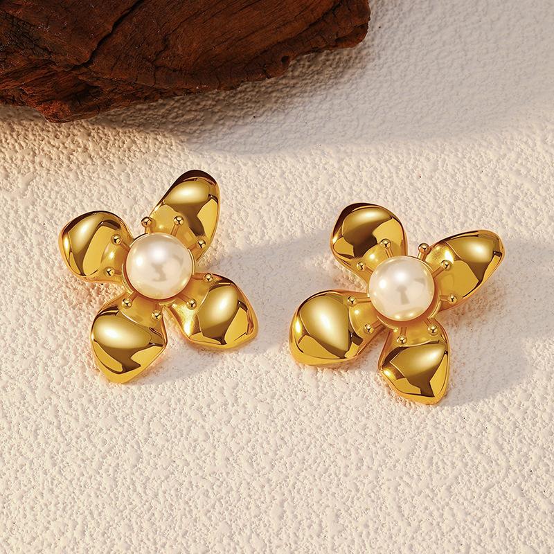 European popular ins style simple and versatile high-end gold-plated stainless steel petal leaf earrings earrings