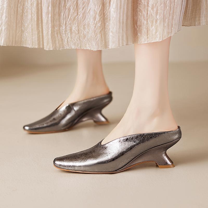 Fashion Women Shoes Genuine Leather Square Toe 2025 Summer Women Sandals Solid Modern Sandals for Women Chunky Heel Women's Mules Shoes