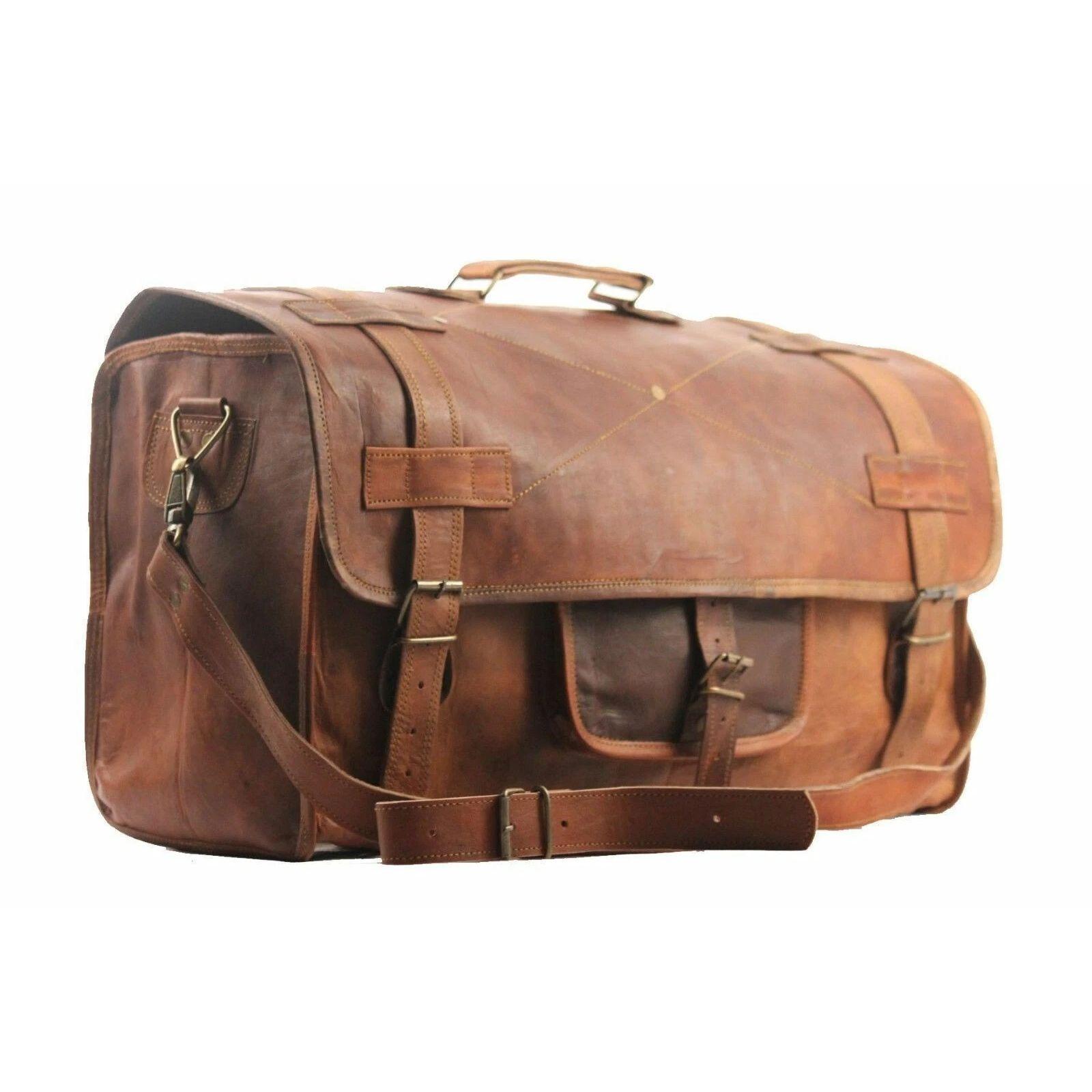 

Men s Genuine Leather Vintage Duffel Overnight Travel Luggage Carry-On Gym Bag 20 x 8 x 8 in