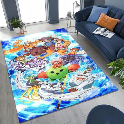 Retro Digimon Adventure Angewomon Agumon Cartoon Teppich für Schlafzimmer Wohnzimmer Sofa Zuhause Fußmatte Dekor, Kinder rutschfeste Bodenmatte