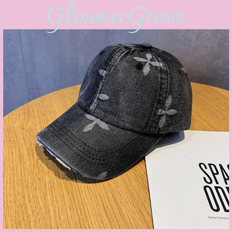 Denim Washed Retro Baseball Cap With Cross Print Design For Daily Wear Casual