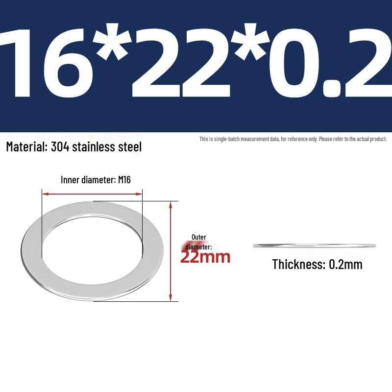 304 Stainless Steel Ultra-Thin Flat Washers - Available in Thickness: 0.1mm, 0.2mm, 0.3mm, 0.5mm