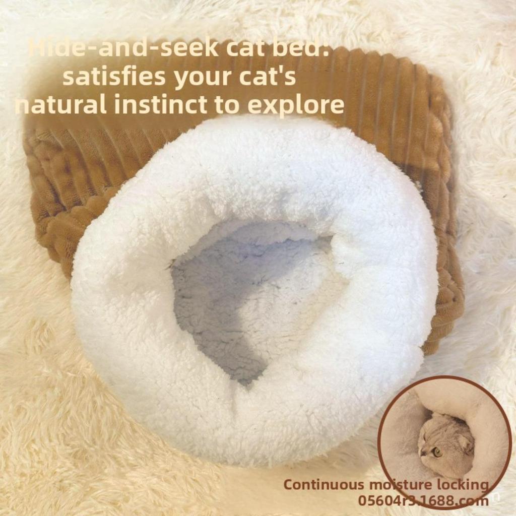 INS Comfortable Winter Warm Dog and Cat Beds - Thick Tunnel-like Pet House with Soft Beige Lining for Semi-Enclosed Hiding for Puppies and Cats