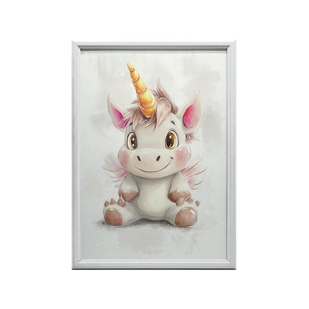 Poster Cute Unicorn In Pastel Colors Poster Cute Unicorn In Pastel Colors, 50X70 Cm, Gold Aluminum Frame, 230 Gs Matte Paper