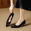 Stiletto High Heels Red Wedding Shoes 2026 Spring French High-end Square Buckle Pointed Middle Heel Shallow Mouth Single Shoes