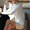 Autumn and Winter Women's Long Sleeve Half High Neck Hip Slim Knit Dresses