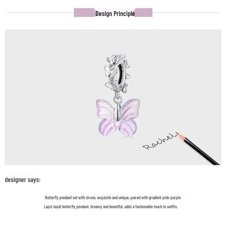 Everjoy S925 Sterling Silver Glass Butterfly Pendant & Insect Charm Bracelet