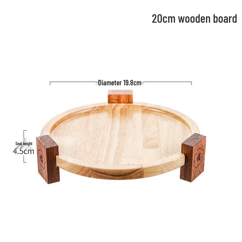 20cm Round Stainless Steel Deep Soup Plate with Solid Wood Base