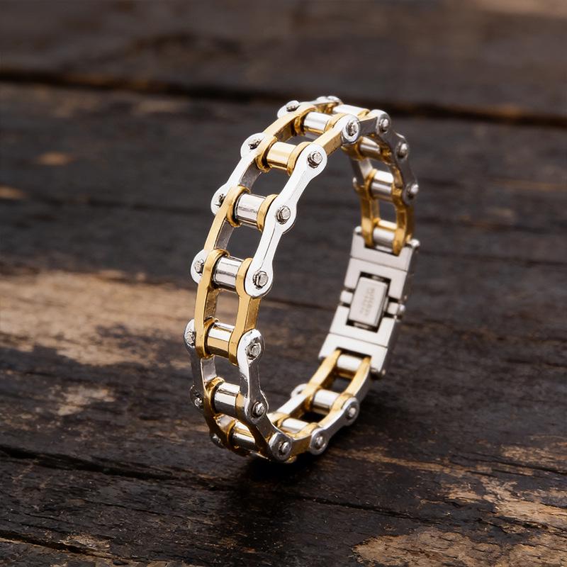 Pulsera Punk de Cadena de Motocicleta Rock Niche para Hombres - Acero Inoxidable Estilo Europeo Americano