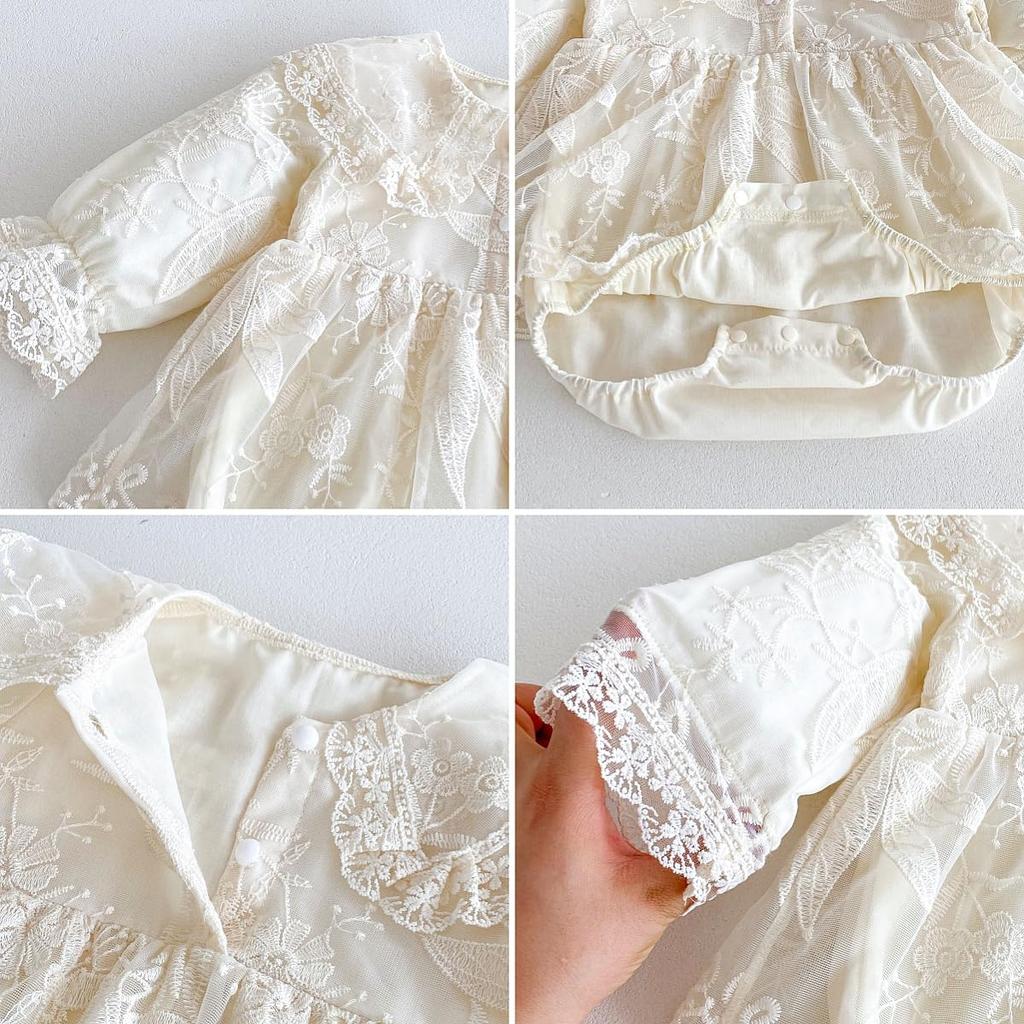 Baby Rompers for Tulle Baby Baby Long Floral Shrine First Monthly Years Old [VNGOLERRY] Girls, One-Piece Dress, Dress, Clothes, Sleeves, Lace,