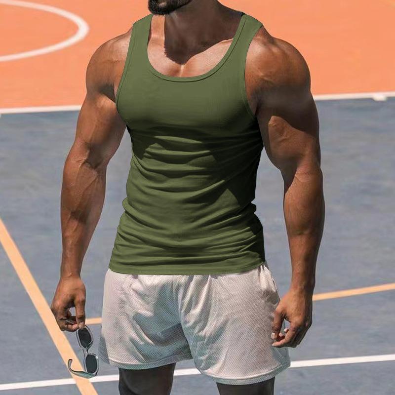 Mens Solid Color I Shaped Fitness Sports Gym Tank Top