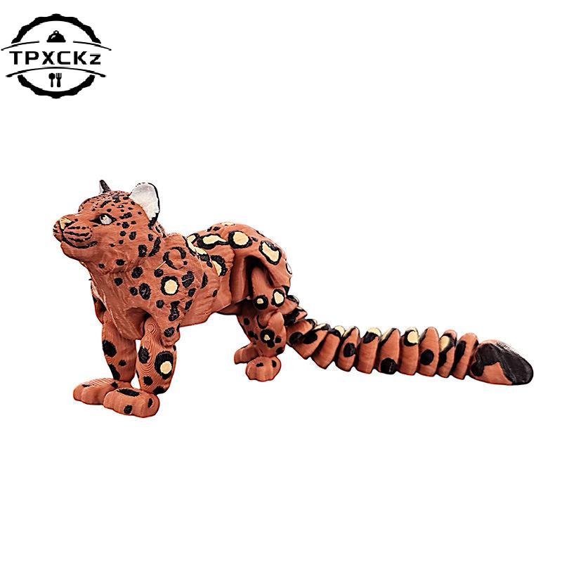 3D Printed Snow Leopard Model Simulation Multi-joint Movable Animals Figurine Miniatures Home Decoration
