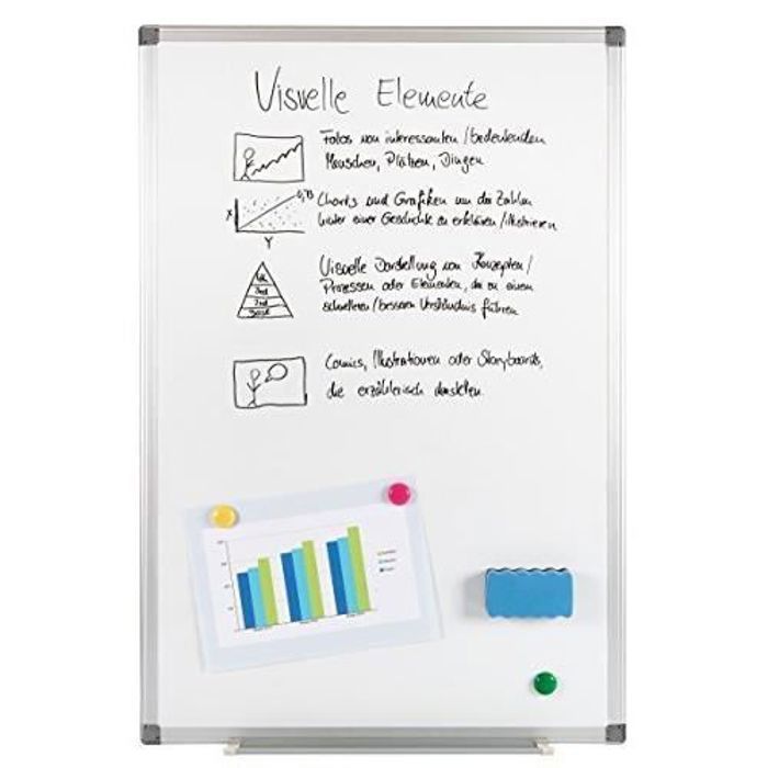 Tableau blanc XXL - GENIE - Magnétique - Inscriptible - 90 cm x 60 cm - Avec Accessoires