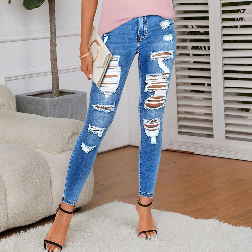 Women's Mid- Stretch Jeans Fashion Straight Leg Denim Pants With Pockets