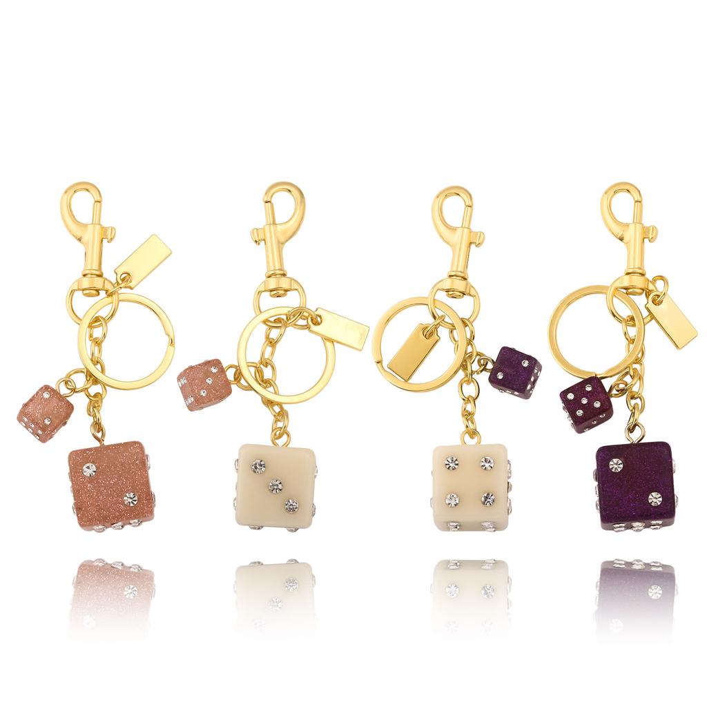 2PCS/lot Red Good Luck Dice String Crystal Epoxy Gold Foil Resin Rhinestones Keychain Fashion Y2K Keyring Bag Purse Accessories