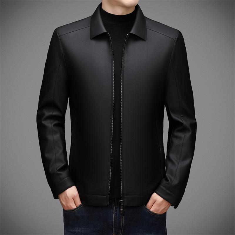 New men's leather jacket autumn and winter lapel executive business casual plush leather jacket genuine leather jacket