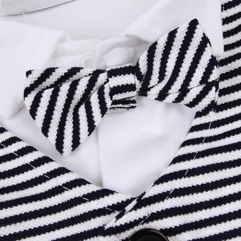 European & American Style Boys' Striped Long-Sleeve Jumpsuit with Bow Tie & Jacket