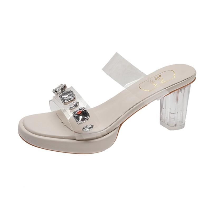 High-heeled sandals women's new summer wear transparent rhinestone thick-soled sexy crystal thick-heeled sandals