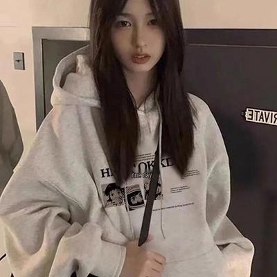 Women's Fleece-Lined Cotton Hooded Sweatshirt - Fashionable Campus Style, Loose Fit, Slimming, Trendy Niche Design.