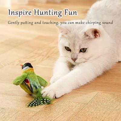 Cat Toys Boredom Relieve Teeth and Kicking Feather Cat Toys Interactive Cat Toy with Lifelike Chirp Sound Chirping Bird Kitten