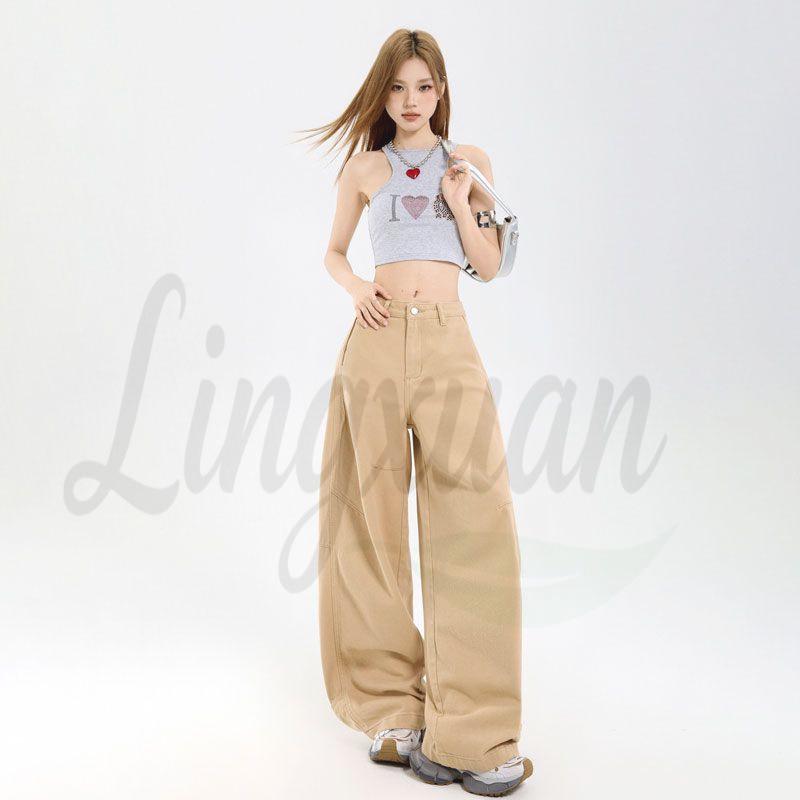 

New Arrival: American Khaki Wide-Leg Scissor-Cut Workwear Pants - Loose, Casual, Floor-Length for Spring/Summer XS