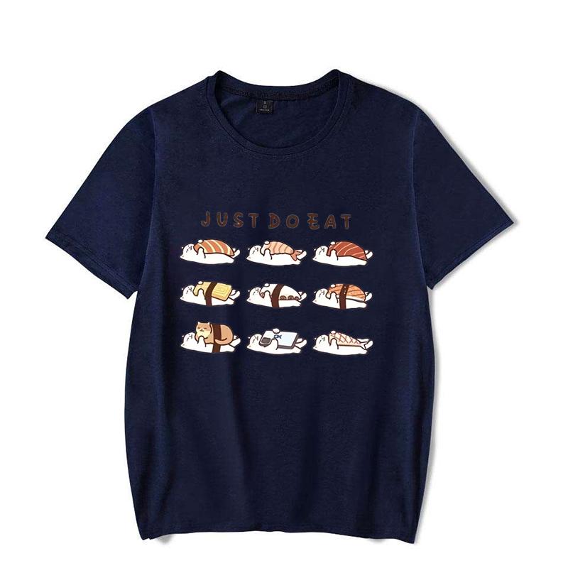 Vtipná kočka Shushi Grafická trička Roztomilé kreslené potištěné tričko Volné unisex Kulatý výstřih Dámské oblečení Streetwear