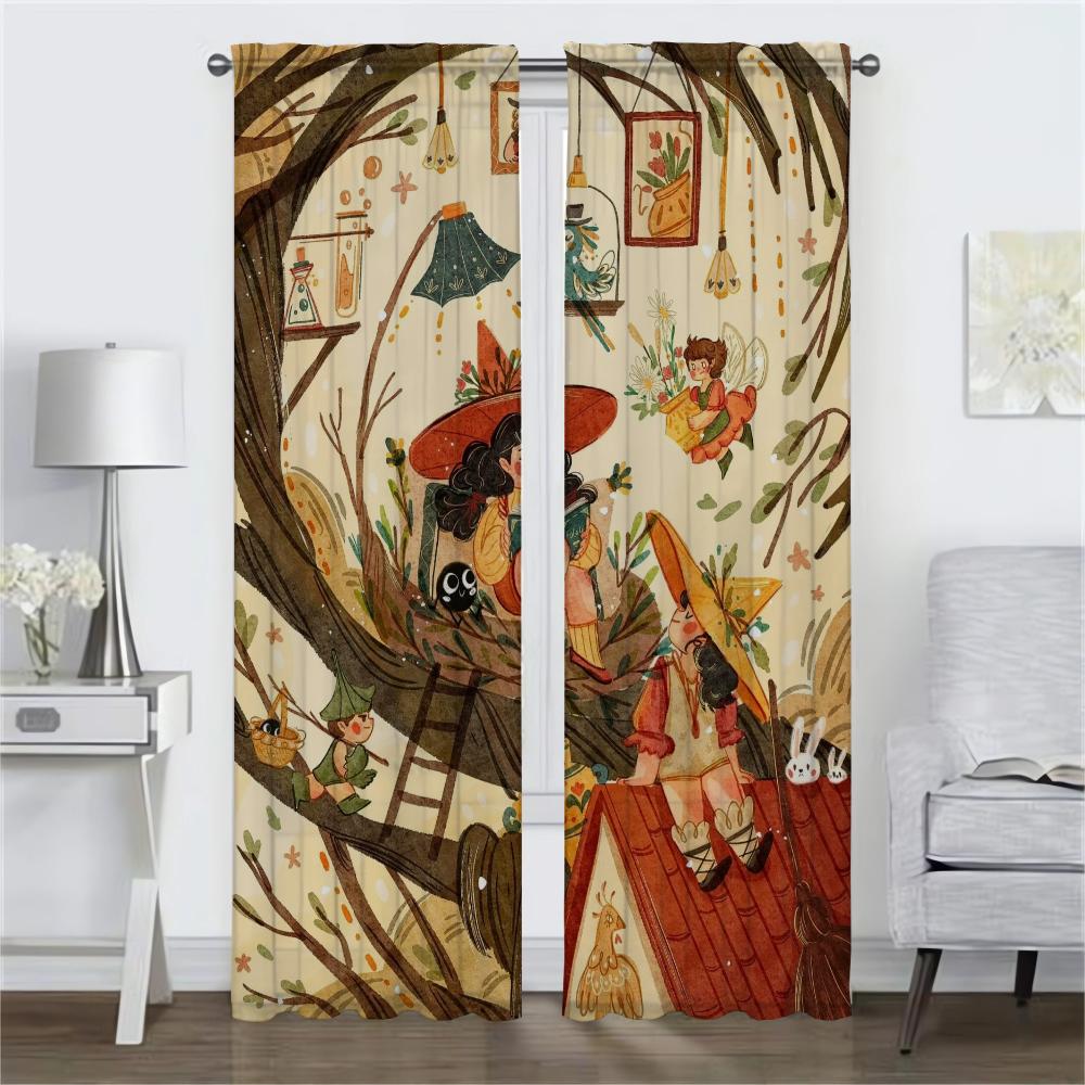 Herbstmädchen Küchenvorhänge 2 Stück Elegante Raumvorhänge für Wohnzimmer Jalousien Tüll für Schlafzimmer Verdunkelungsvorhang Trennwand