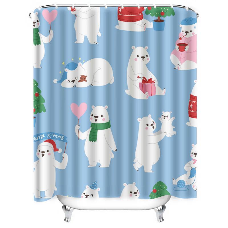 TU Cute Polar Bear Shower Curtain Arctic Animal Bathroom Decor Waterproof Fabric Blue Backdrop Nursery Kids Room Decor