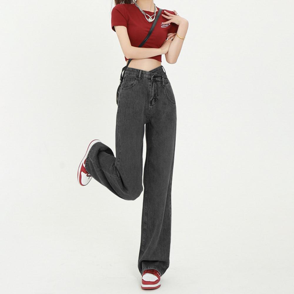 High Street Designkänsla Hög midja Vida ben Jeans Dam Vår och Höst Raka Lösa och Skinny Golvsopande Byxor Trend