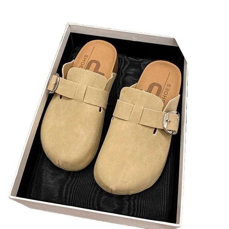 Yellow retro half slippers women's autumn new casual outer wear one-pedal lazy bag head slippers