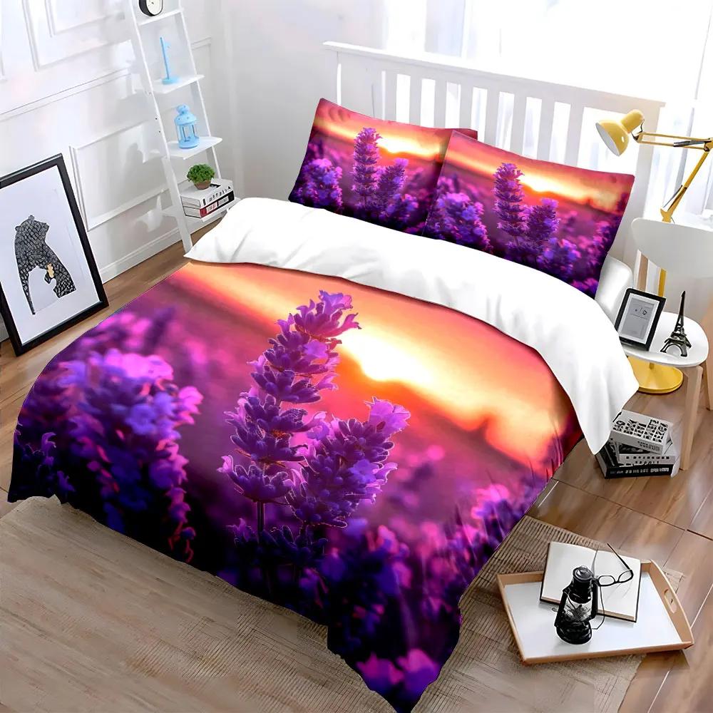 Lavender Sunset Decor Set Soft Comfortable Duvet Cover Bedding Set Included 1*Duvet Cover & 2*Pillowcases gift