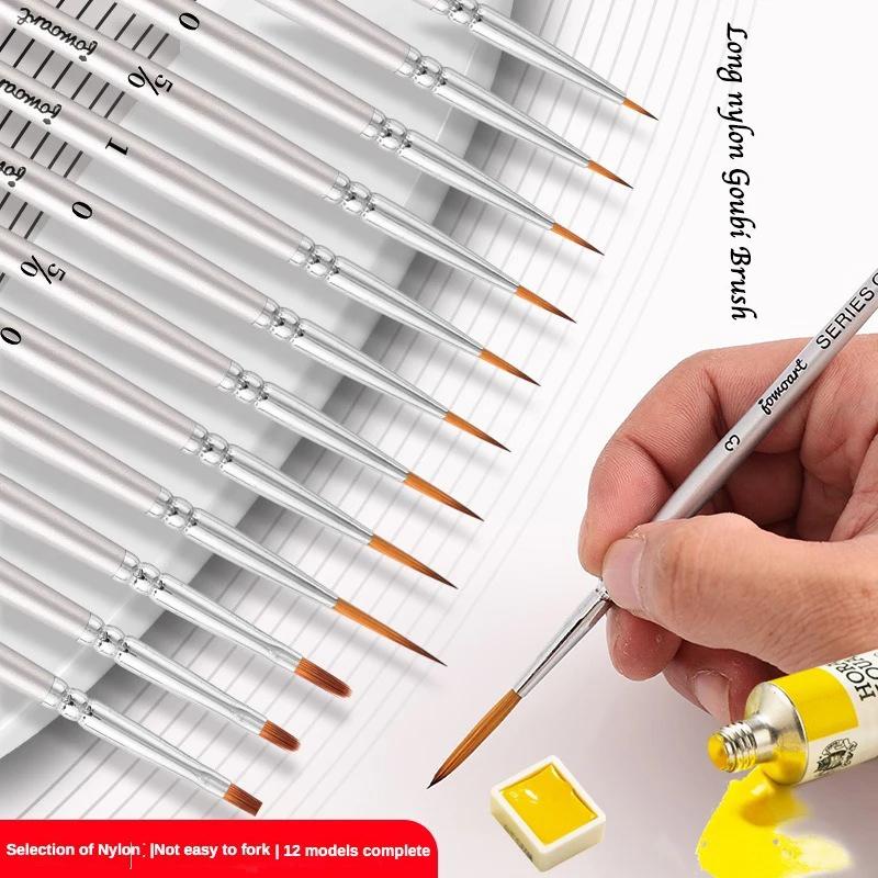 12models Very Fine Imported Nylon Long Tail Line Brush Cartoon Art Line Outline Detail Pen Digital Birch Watercolor Painting Pen