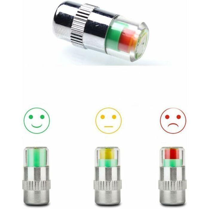 Bouchons de valve - PZCC - Lot de 8 - Indicateur de pression 3 couleurs - Métal chromé - 1x2,5 cm