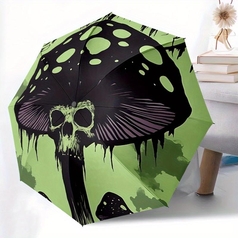 1pc Mushroom Skull Automatic Open/close Umbrella, 8-Rib sturdy structure, Portable Travel Umbrella, Parties, Everyday Use, 11123