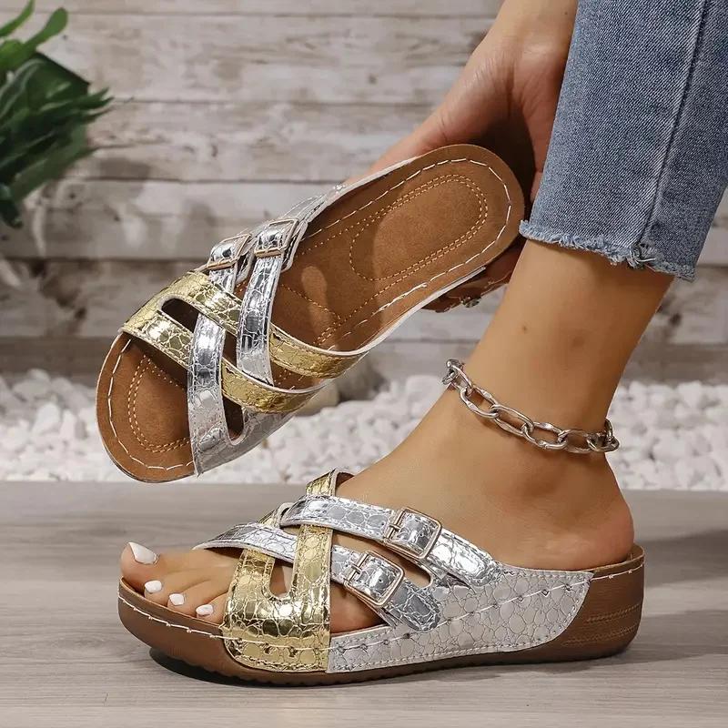 Women Wedge Slippers Anti Slip Comfortable Sandals Vintage Open Toe Slippers Outdoor Designer Shoes Slides