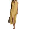 Women's Color Sleeveless Zipper Stand Up Collar Fashionable Slit Casual Dress
