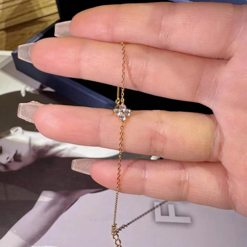 S925 Silver Plated Four Leaf Clover Zircon Anklet for Women Fashion Simple Adjustable Ankle Chain Summer Vacation Jewelry Gift