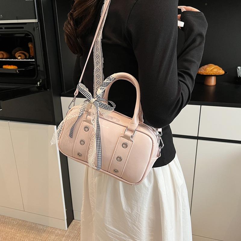 Handbag Bag Women'S Casual Simple Soft Leather Bowling Bag High-End Shoulder Messenger Bag