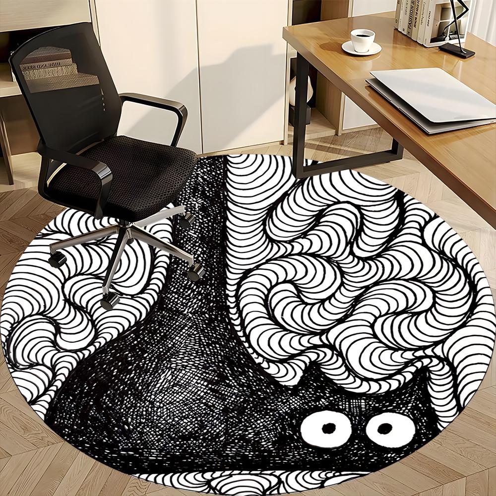 1pc Whimsical Cat Pattern Office Round Area Rug, Indoor Mat Suitable ForOffice, Under Office Chairs Bedroom Living Room Home Decor, Room Deco 042