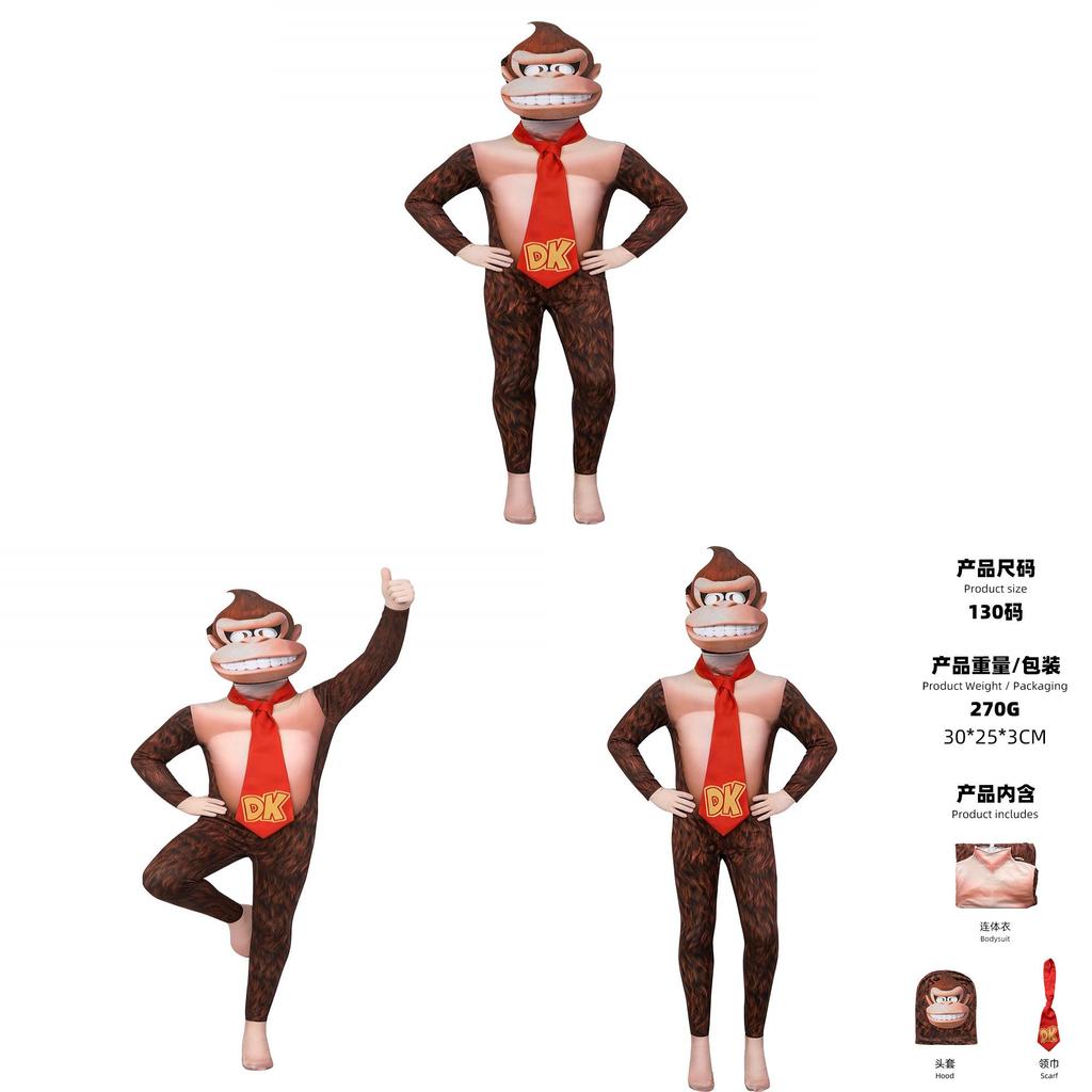 Super Mario Bros Donkey Kong Cosplay Costume For Kids And Adults With Gorilla Head Mask For Halloween Party