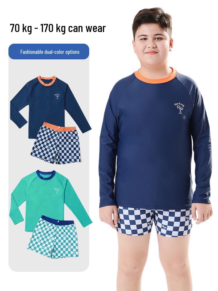 Boys' Plus Size Quick-Drying Two-Piece Sun Protection Swimsuit (2026) - Swim Trunks Set for Middle and Large Kids