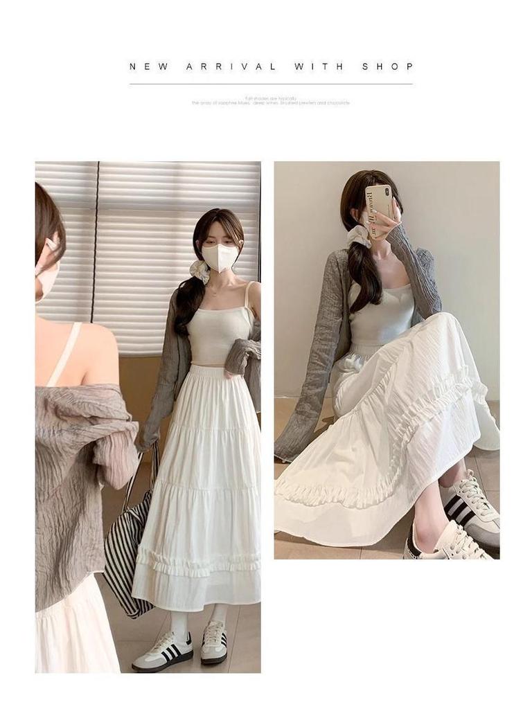 2025 White Summer Lace-Trim A-line Petite Cake Skirt