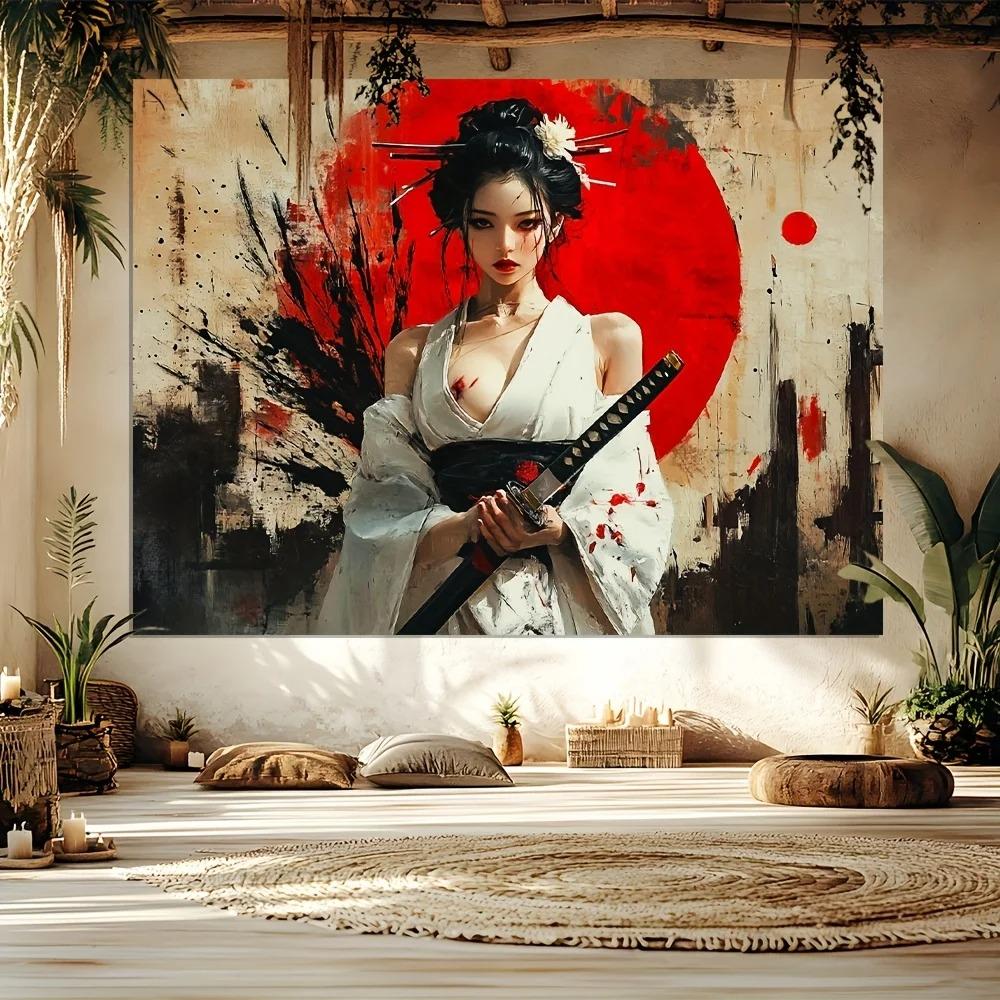 Women With Bloodstained Blades And Jackets Printed Tapestries Hippie Wall Hangings Tapestries Living Room Home Dormitory Decorat